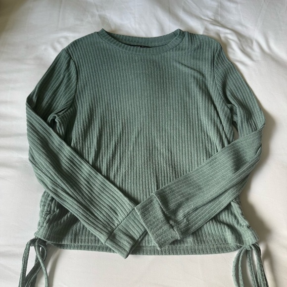 Mint Ribbed Knit Drawstring Sides Top - Picture 4 of 7